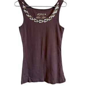Greensource Top Womens Small Brown Tank Beaded Organic Cotton Sleeveless Casual
